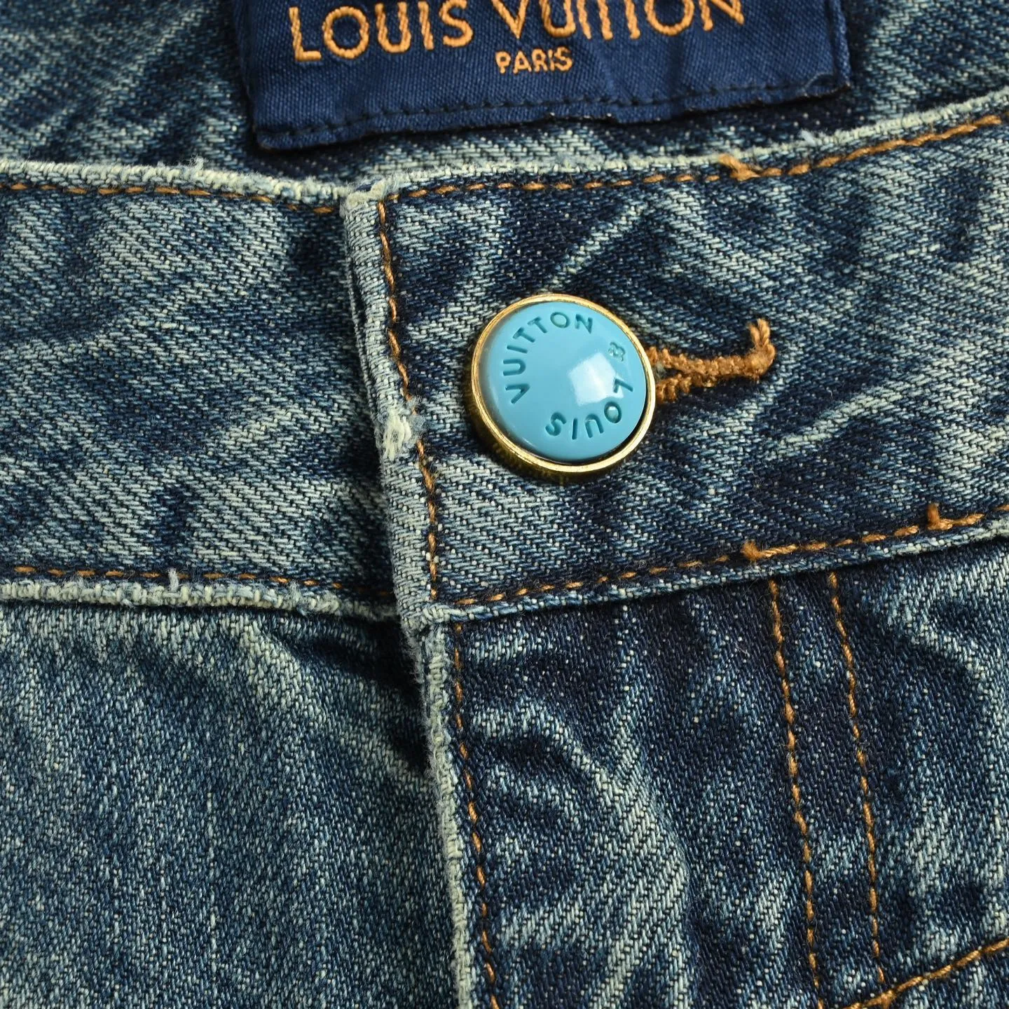 Louis Vuitton/Louis Vuitton 24Fw enamel button washed frayed work jeans